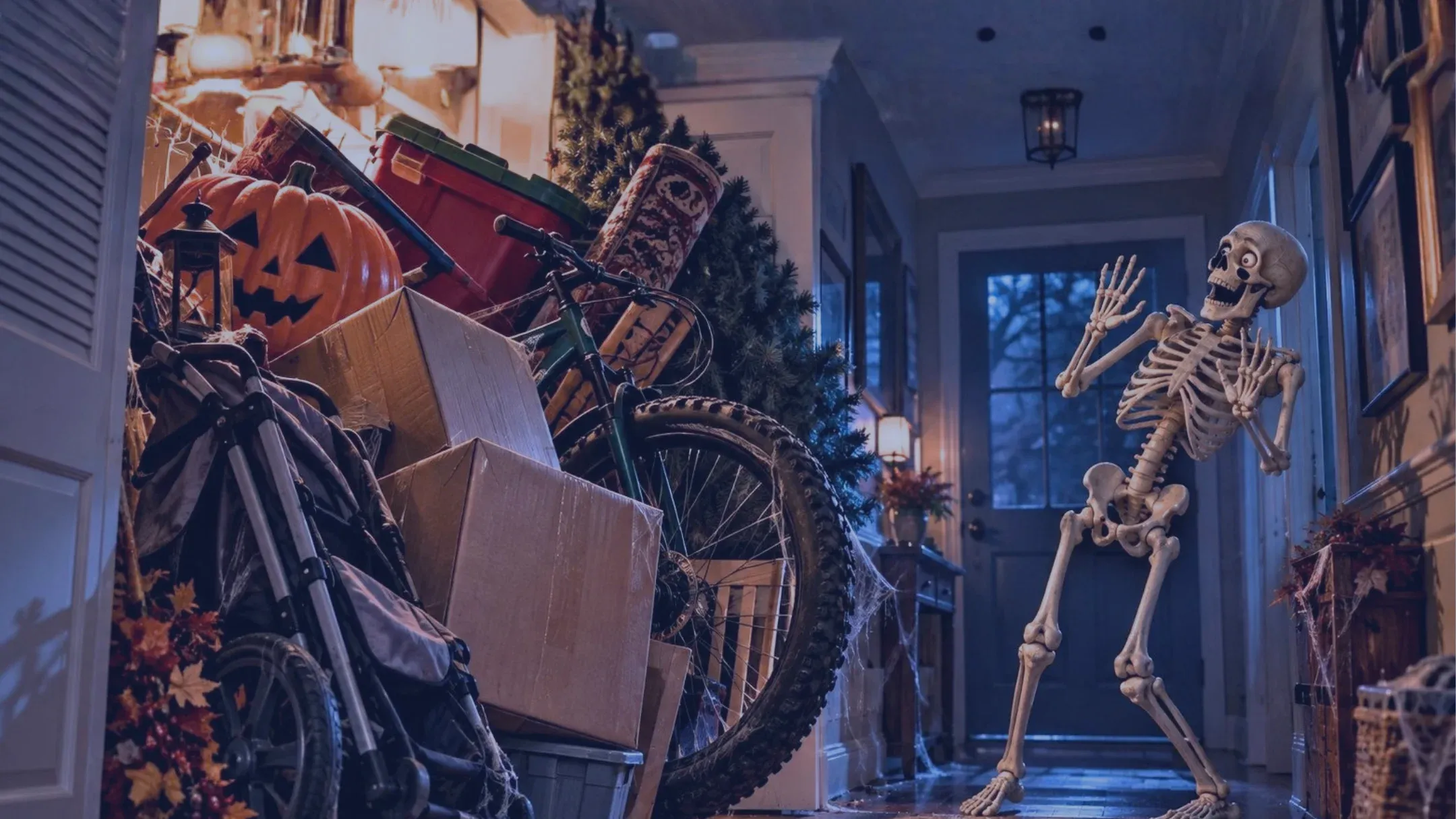 scared skeleton cluttered closet