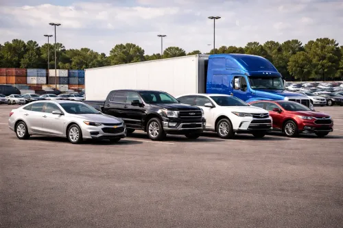 Different vehicles parked next to each other.