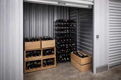 Wine in a storage unit.